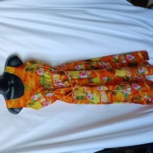 PnP Orange Hawaiian Dress, pit to pit is 18", waist is 14"